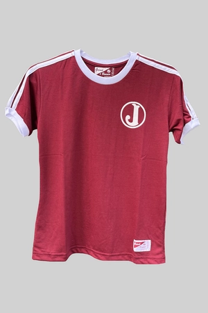 CAMISETA JUVENIL RETRÔ ANOS 80 JUVENTUS GRENÁ E BRANCO
